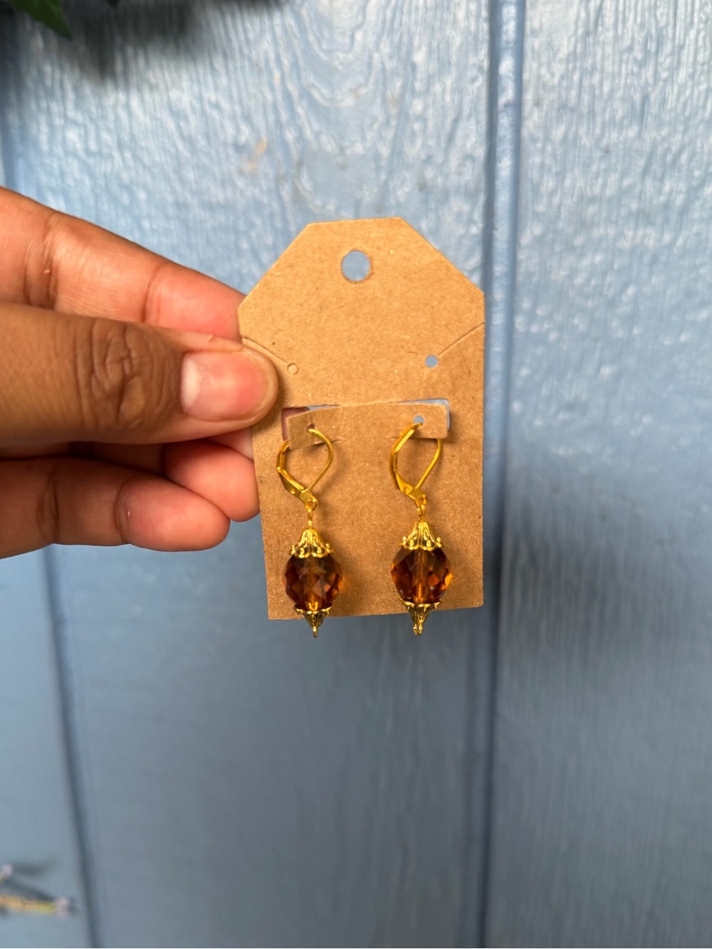 Amber-tone Crystal Bead Drop Earrings - Women Jewelry